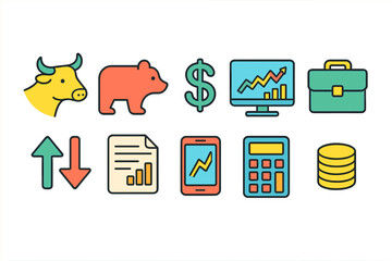 Finance and business icon set. Investment, market analysis linear icons collection.