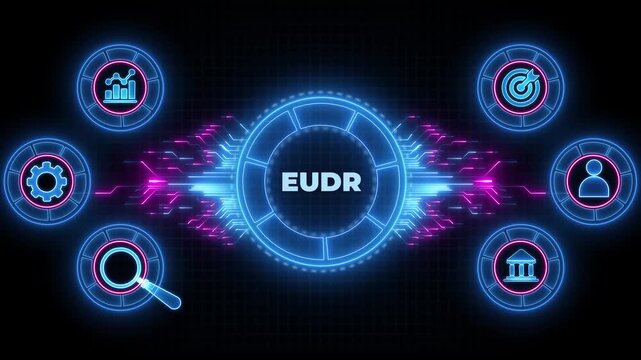 EUDR Traceability and Geolocation concept. Animated Circuit board futuristic processing background.