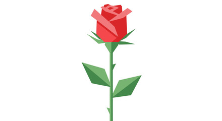 Rose Vector SVG Illustration with Geometric Style Flower and Triangle Leaves in Red and Green