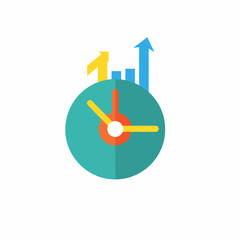 Illustration Clock Vector SVG with Arrow Business Graph Teal Orange Yellow Modern Flat Design