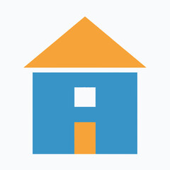 Home SVG Icon Modern Flat Vector Design with Blue House Orange Roof and Geometric Shapes