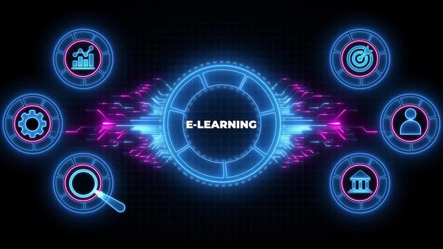 EdTech Education Technology e-learning online learning internet technology concept.Digital animation glowing blue circuit lines, technology, data flow.