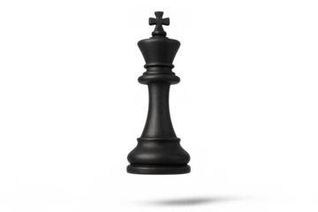 Black king chess piece on transparent background, representing strategy, power, and competition in a board game