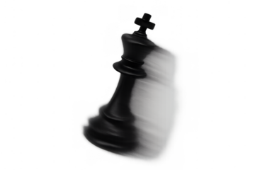 Black chess king piece falling with motion blur on transparent background symbolizing strategy failure and defeat