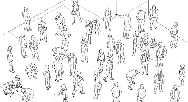 diverse crowd of people diverse group gathering in an urban area engaging in various activities ideal for urban planning or social studies.