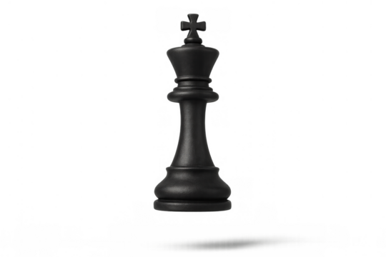 Black king chess piece on transparent background, representing strategy, power, and competition in a board game