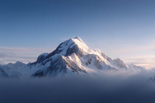 natural landscape, mountain top glows in sunrise, wide view - Powered by Adobe