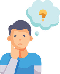 Illustration of a person with a thoughtful expression, hand on chin. A thought bubble with a question mark symbolizes confusion or pondering.