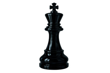 Black chess king piece for strategy game, contemplating leadership in competition and business, transparent background