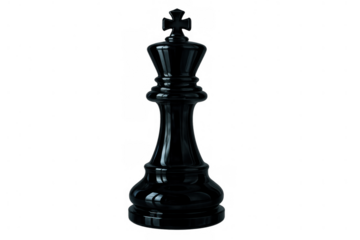 Black chess king piece for strategy game, contemplating leadership in competition and business, transparent background