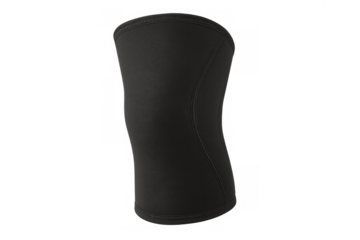 Black neoprene knee sleeve providing joint compression and support for sports, fitness, and injury recovery on transparent background