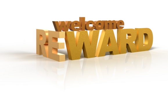 Welcome Reward 3D text gold isolated in white - Powered by Adobe