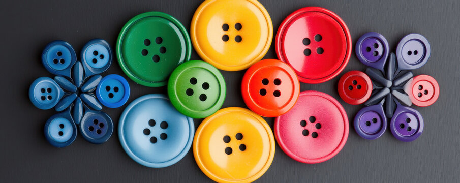 Colorful christmas buttons arranged in festive pattern on dark background create joyful holiday decoration display