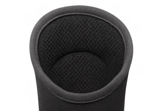 Black golf club head cover with textured interior for sports equipment protection on transparent background