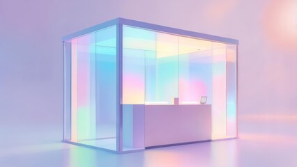 Iridescent kiosk box reflecting light