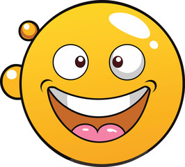 A cheerful, yellow cartoon emoticon with a wide smile, open mouth showing a pink tongue, and wide eyes, conveying happiness and excitement.
