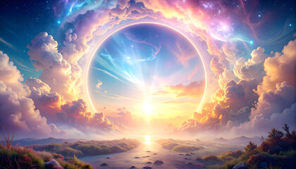 Fototapeta premium A fantasy sky with a ring of light