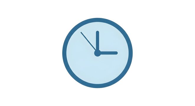 Minimalist blue analog clock face showing 3:00, isolated on white background