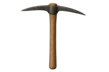 Pickaxe with wood handle and metal head, digging tool for mining, construction, and hard labor tasks