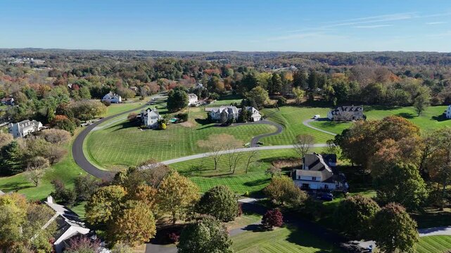 Single family house residential communities in the colorful fall in West Chester, suburb of Philadelphia, Pennsylvania	