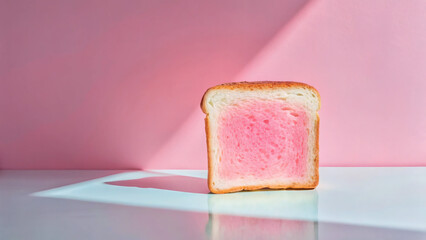a slice of toast on a pink background