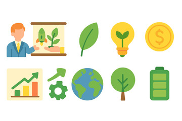 Sustainability, eco-friendly flat icon set. Environment, green energy flat icons collection