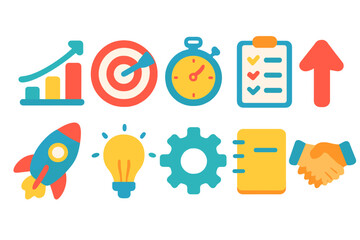 Business, productivity flat icon set. Workflow, strategy, planning icons flat collection