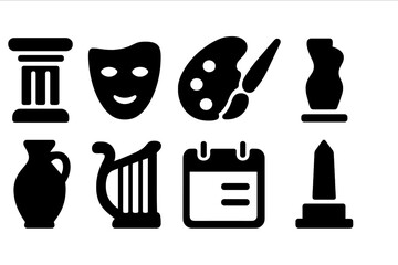 Art and culture solid icon set. Creative, artistic symbols in solid style.