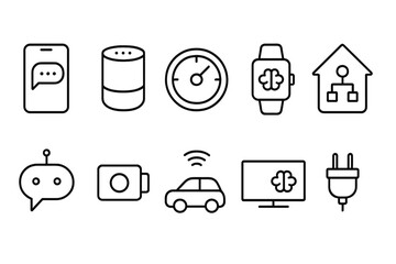 Smart home technology icon set. Connected devices, iot modern outline icons.
