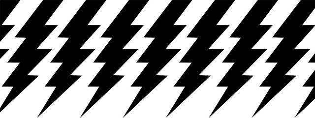 Repeated thunderbolts pattern. Black flash signs isolated on white background. Lightning, energy, power or danger cartoon symbols. Vector graphic illustration.