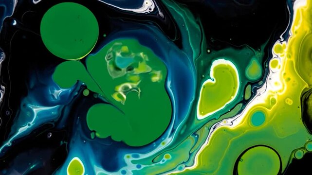 A flowing, abstract liquid art piece. Featuring gradients of green, blue, yellow, and black