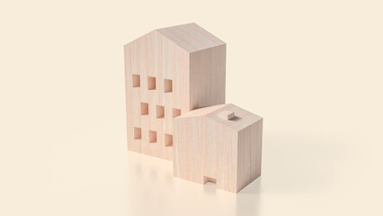 The Wood house for Property or Building concept 3d Rendering.