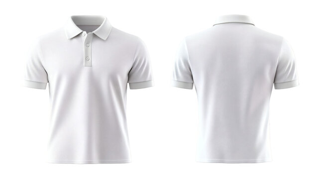 Plain White Polo Shirt Mockup Front and Back Views 3D Rendering on transparent background