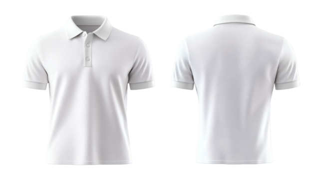 Plain White Polo Shirt Mockup Front and Back Views 3D Rendering on transparent background