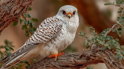 Bird with speckled plumage perches on a branch in a natural setting.