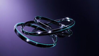 Reflective, intertwined rings on a gradient surface, creating a visual illusion