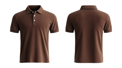 Plain Brown Polo Shirt Mockup Front and Back Views 3D Rendering on transparent background