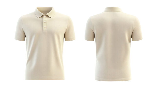 Plain Cream Polo Shirt Mockup Front and Back Views 3D Rendering on transparent background
