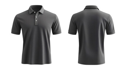 Plain Dark Gray Polo Shirt Mockup Front and Back Views 3D Rendering on transparent background