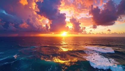 Tableau sur plexiglas Réflexion Stunning sunset over the ocean with vibrant colors reflected in the waves  © Asep