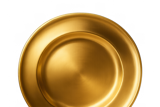 Golden charger plate on transparent background, showcasing luxury dining, wealth, and elegance, ready for lavish serving