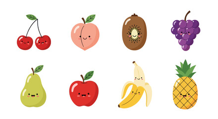 Cartoon fruits collection with happy faces isolated on a white background