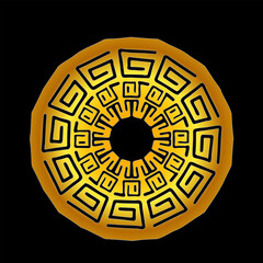 Golden geometric mandala with crisp symmetrical lines on a dark background, creating a luxurious ornamental look.