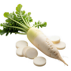 Fresh white radish isolated on transparent background