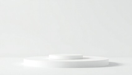 Minimalist white pedestal with subtle shadow on a clean white background