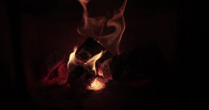Flames of a fireplace wood fire