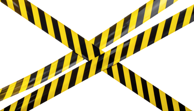 Striking caution tape in yellow and black creating bold crisscross pattern perfect for hazard awareness or safety campaigns