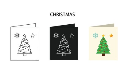 Greeting card with tree and star for happy season vector design