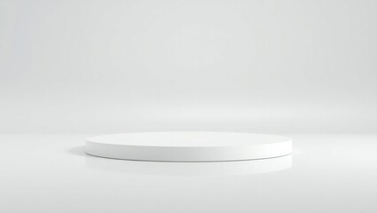 Minimalist white podium stage with soft lighting and subtle texture