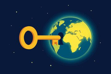 Fototapeta premium Key Unlocking Globe